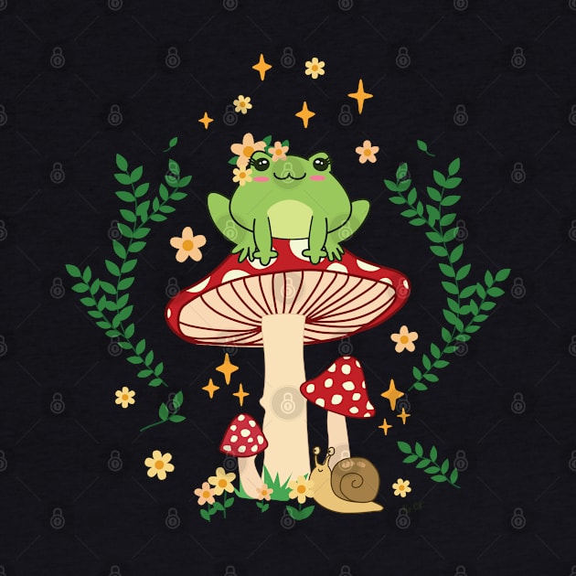 Kawaii Cottagecore Aesthetics Lady frog by Treasured Trends